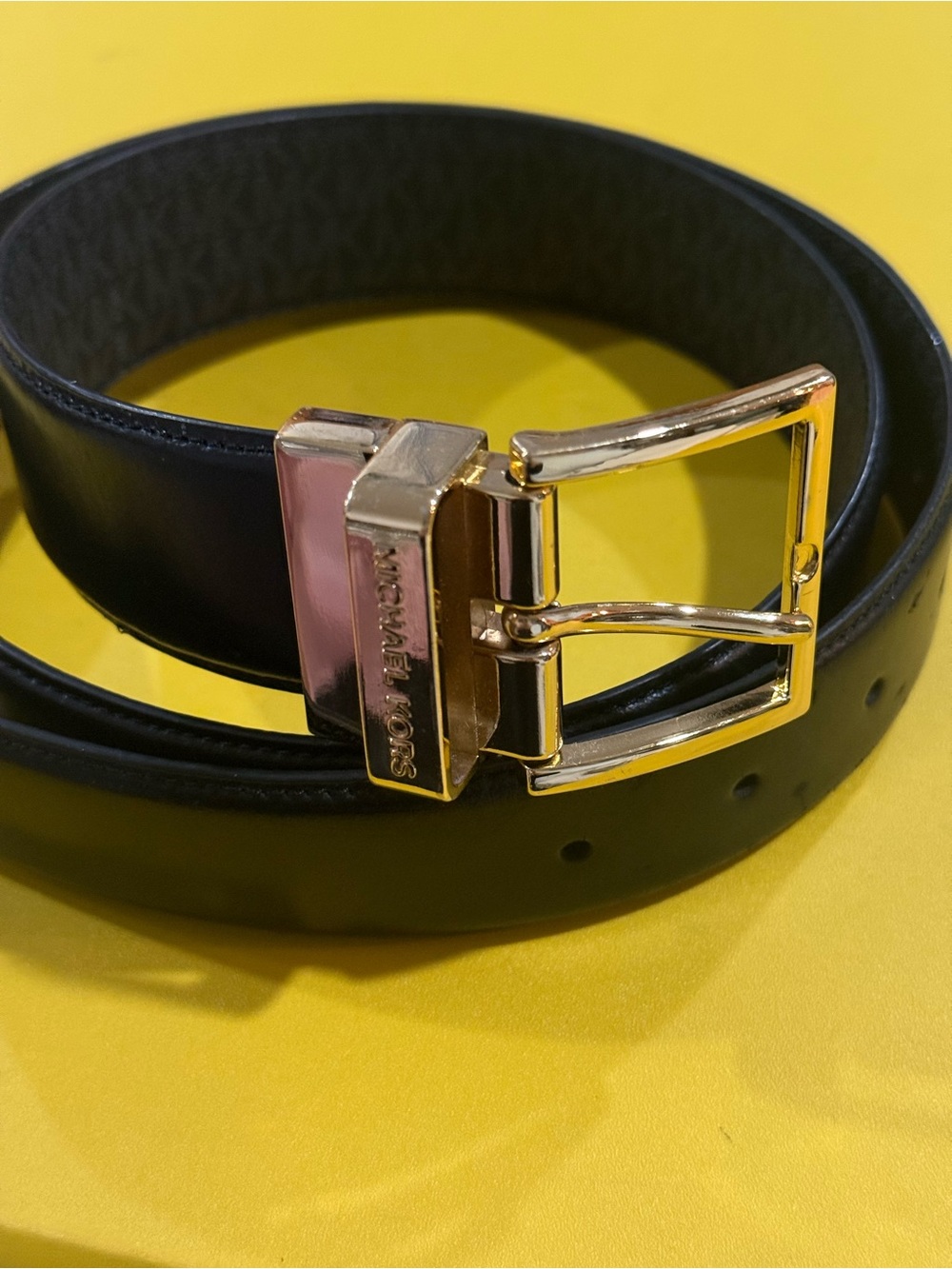 Michael Kors Black Leather Women's Belt with Gold Buckle (Reversible)